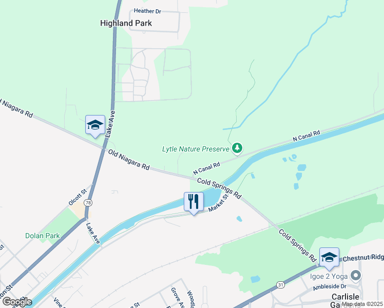 map of restaurants, bars, coffee shops, grocery stores, and more near 6622 Walnut Lane in Lockport