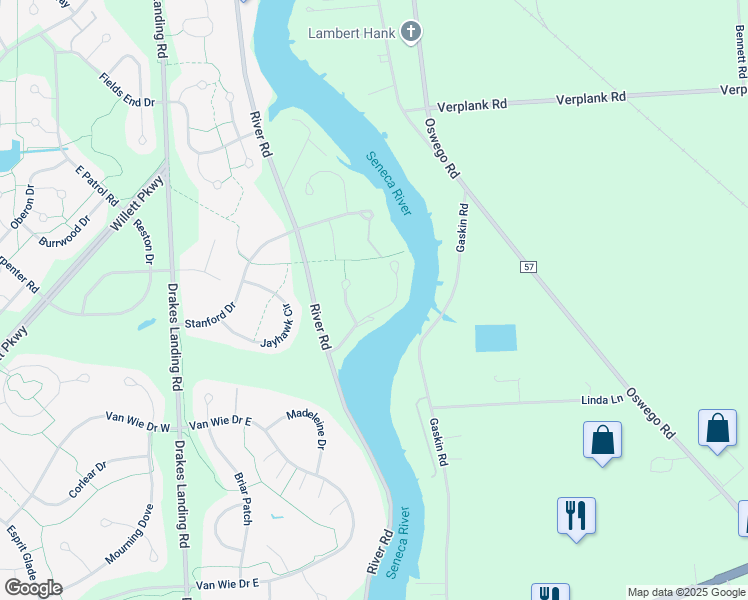 map of restaurants, bars, coffee shops, grocery stores, and more near 3613 Melvin Drive South in Baldwinsville