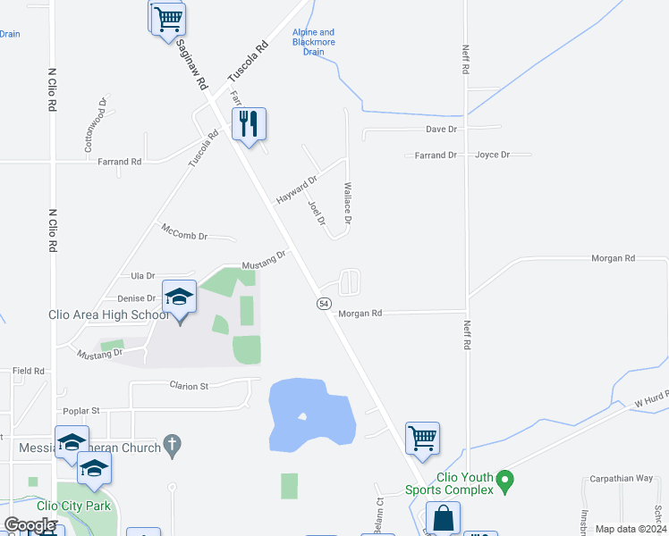 map of restaurants, bars, coffee shops, grocery stores, and more near 12430 North Saginaw Road in Clio