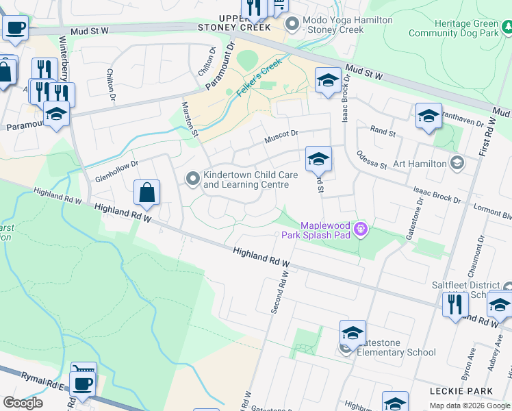 map of restaurants, bars, coffee shops, grocery stores, and more near 140 Gordon Drummond Avenue in Hamilton
