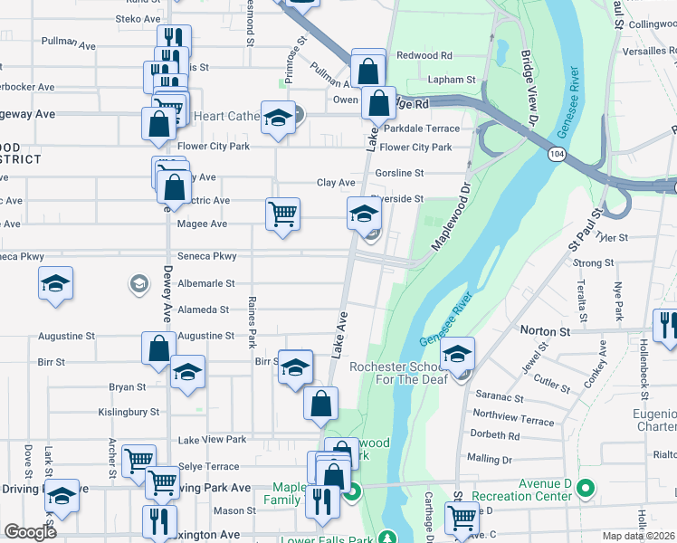 map of restaurants, bars, coffee shops, grocery stores, and more near in Rochester