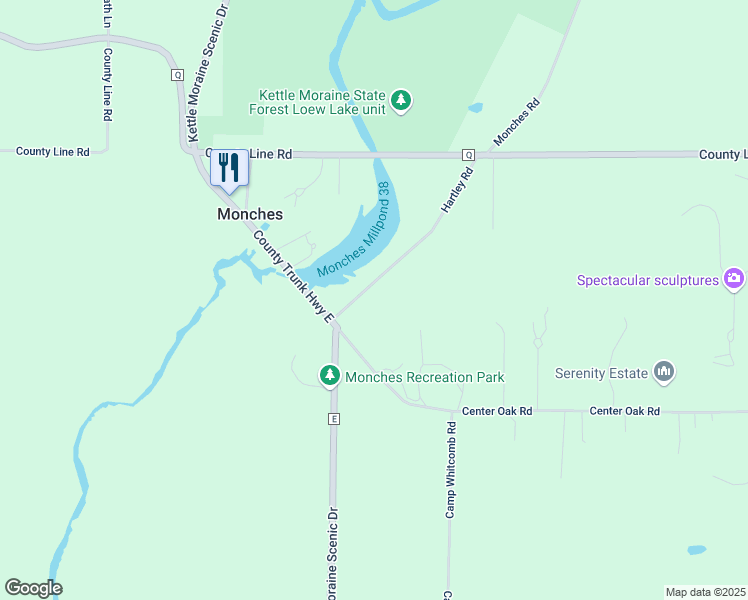 map of restaurants, bars, coffee shops, grocery stores, and more near W299N9388 Hartley Road in Hartland