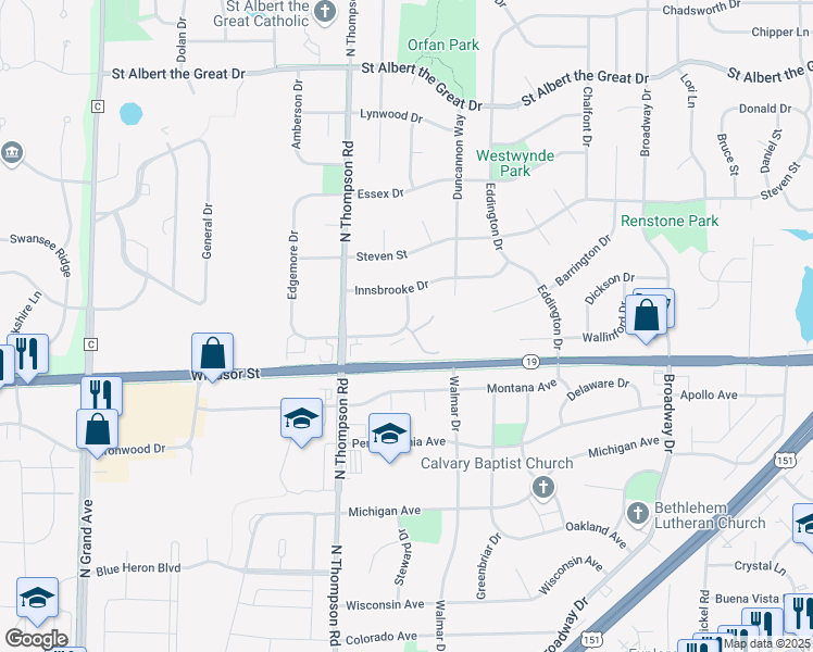 map of restaurants, bars, coffee shops, grocery stores, and more near 2141 Effingham Way in Sun Prairie