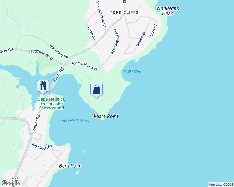map of restaurants, bars, coffee shops, grocery stores, and more near 11 Pequanac Place in York