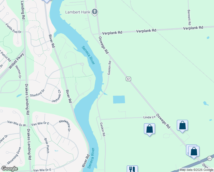 map of restaurants, bars, coffee shops, grocery stores, and more near 8612 Gaskin Road in Baldwinsville