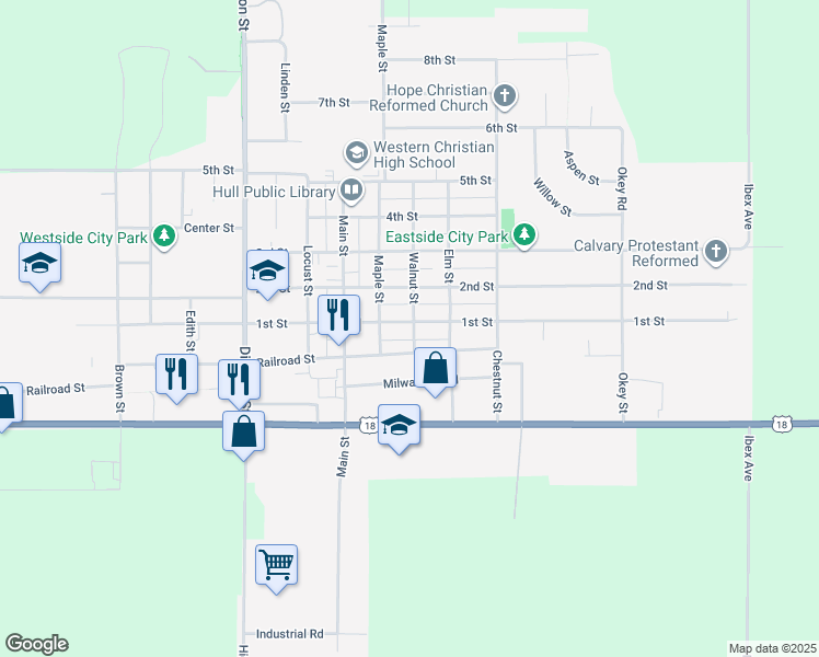 map of restaurants, bars, coffee shops, grocery stores, and more near 1201-1299 Railroad Street in Hull