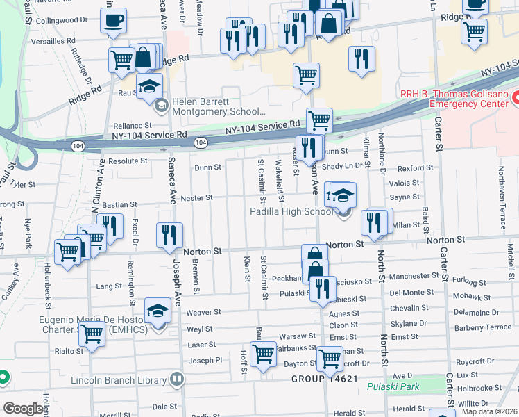 map of restaurants, bars, coffee shops, grocery stores, and more near in Rochester