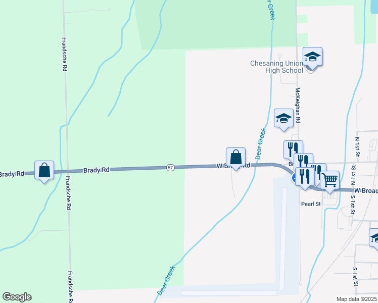 map of restaurants, bars, coffee shops, grocery stores, and more near 1726 Brady Street in Chesaning