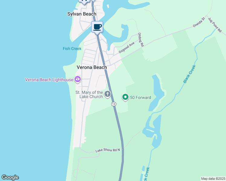 map of restaurants, bars, coffee shops, grocery stores, and more near 6746 New York 13 in Verona Beach