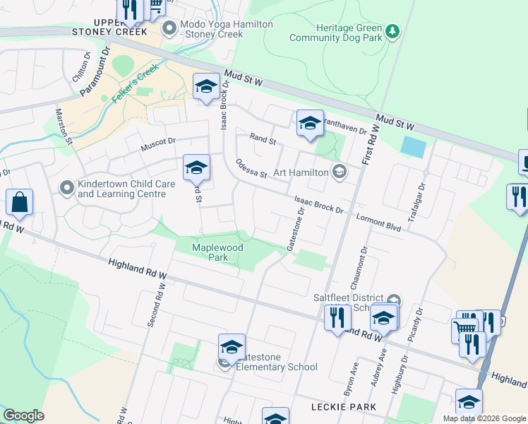 map of restaurants, bars, coffee shops, grocery stores, and more near 35 Dolman Street in Hamilton