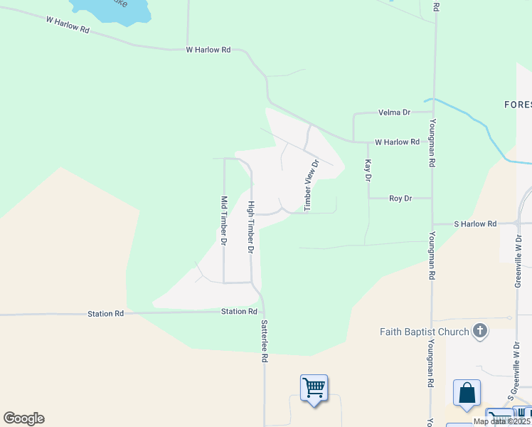 map of restaurants, bars, coffee shops, grocery stores, and more near 7249 High Timber Drive in Greenville