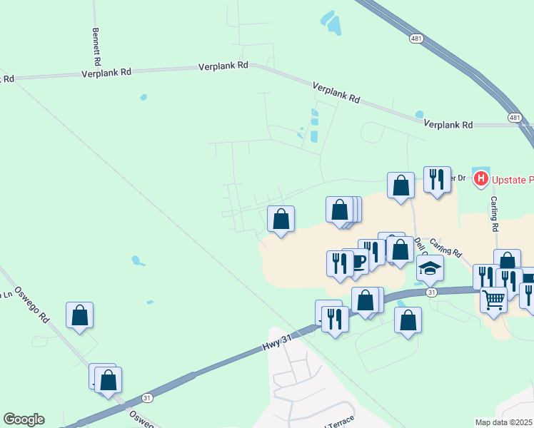 map of restaurants, bars, coffee shops, grocery stores, and more near 3792 Rivers Pointe Way in Liverpool