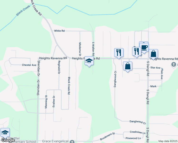 map of restaurants, bars, coffee shops, grocery stores, and more near 2741 Heights Ravenna Road in Muskegon