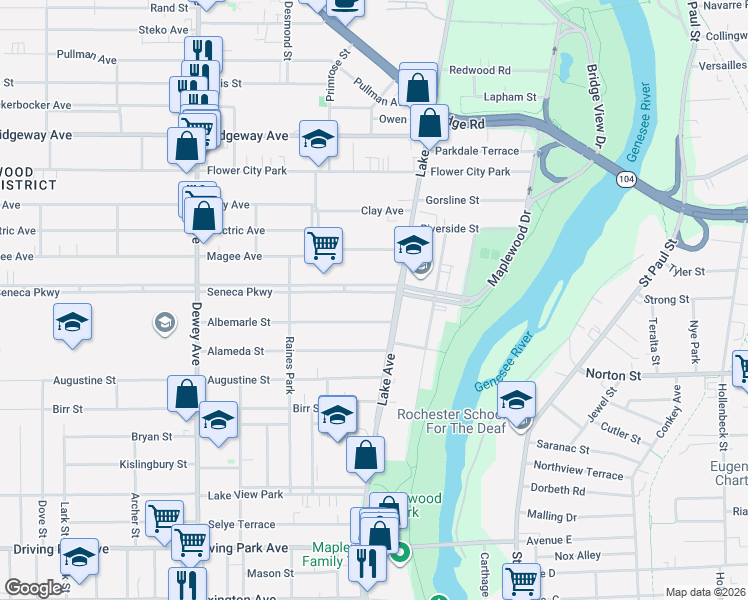map of restaurants, bars, coffee shops, grocery stores, and more near in Rochester