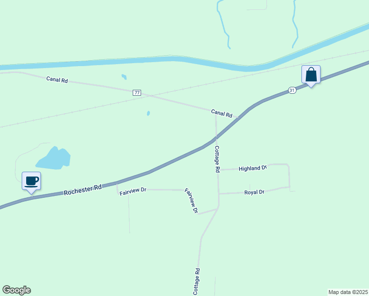 map of restaurants, bars, coffee shops, grocery stores, and more near 7557 Rochester Road in Gasport
