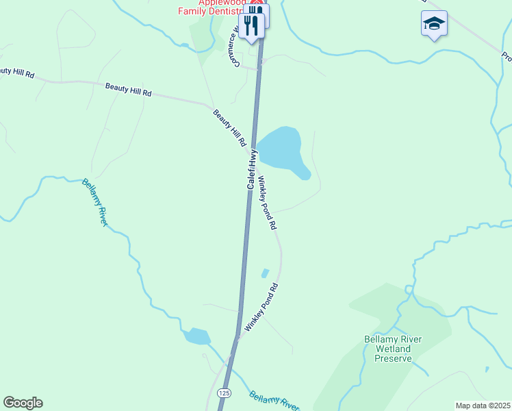 map of restaurants, bars, coffee shops, grocery stores, and more near 14 Winkley Pond Road in Barrington