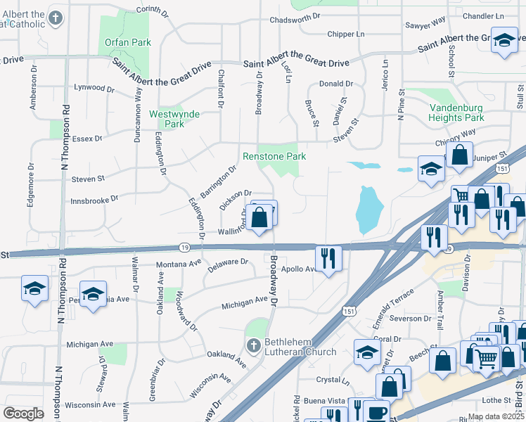 map of restaurants, bars, coffee shops, grocery stores, and more near 650 Broadway Drive in Sun Prairie