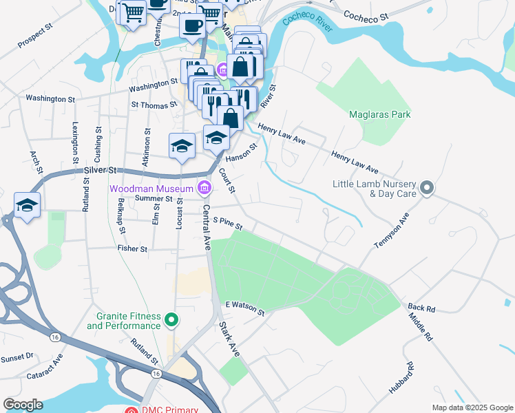 map of restaurants, bars, coffee shops, grocery stores, and more near 32 Union Street in Dover