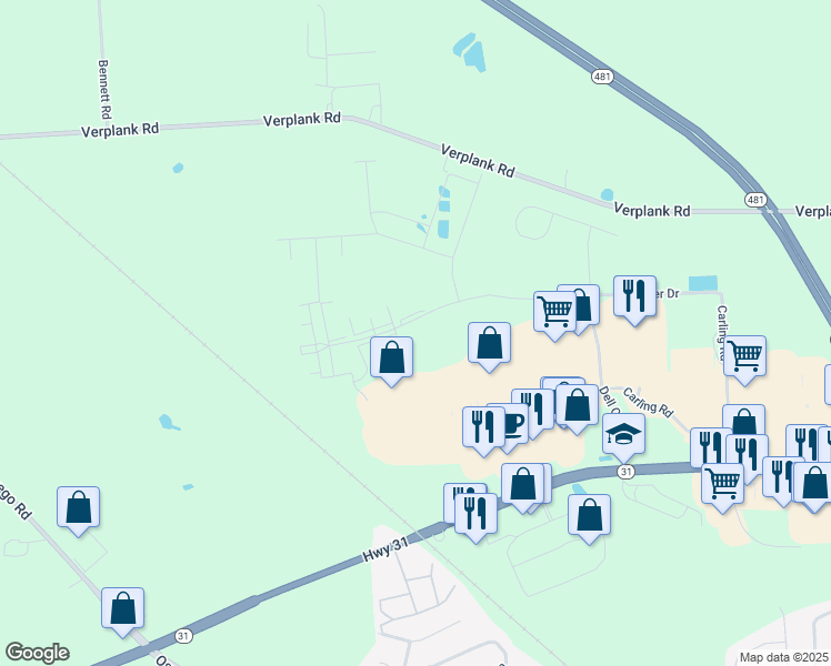 map of restaurants, bars, coffee shops, grocery stores, and more near 3800 Rivers Pointe Way in Liverpool
