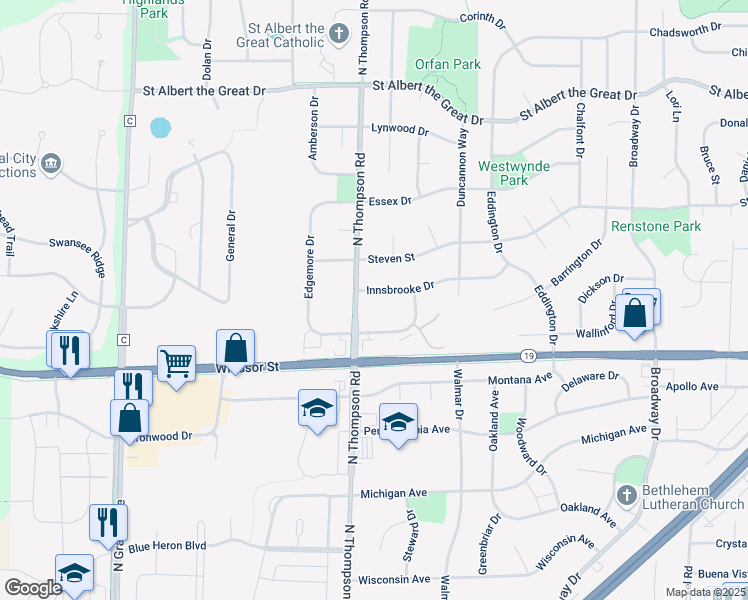 map of restaurants, bars, coffee shops, grocery stores, and more near 2220 Innsbrooke Drive in Sun Prairie