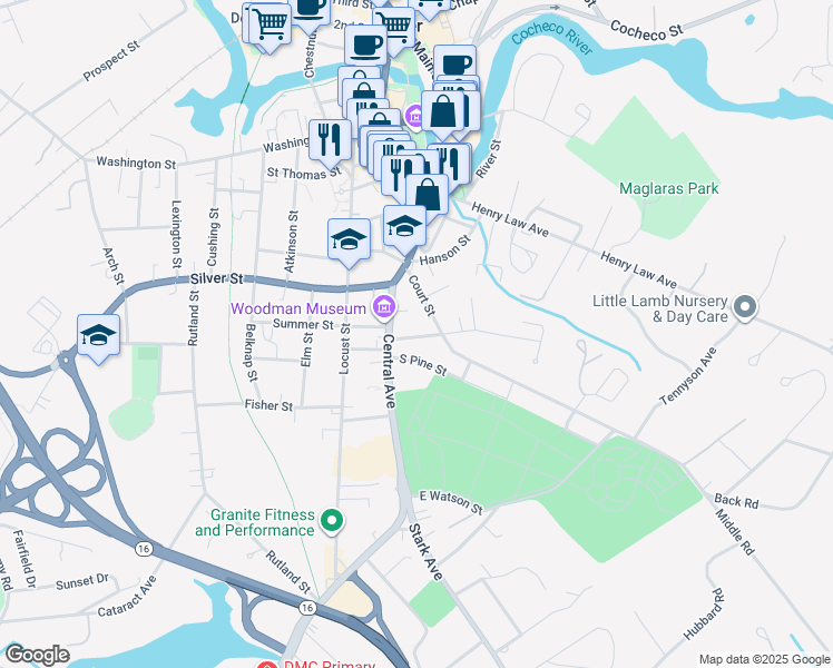 map of restaurants, bars, coffee shops, grocery stores, and more near 187 Central Avenue in Dover