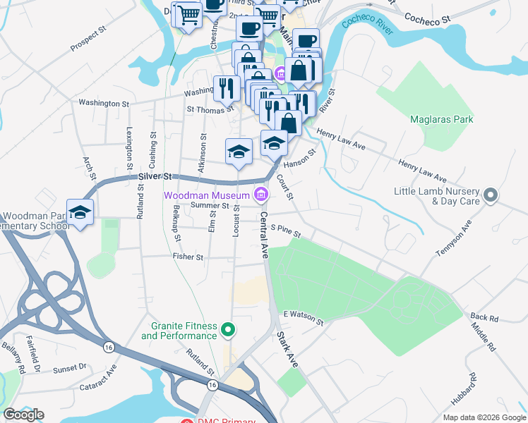 map of restaurants, bars, coffee shops, grocery stores, and more near 187 Central Avenue in Dover