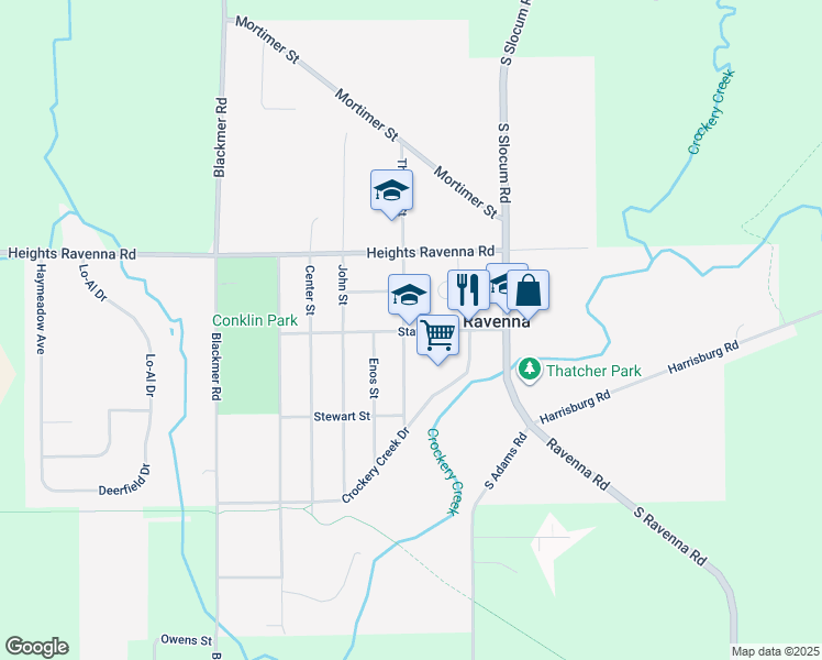 map of restaurants, bars, coffee shops, grocery stores, and more near 12322 Stafford Street in Ravenna