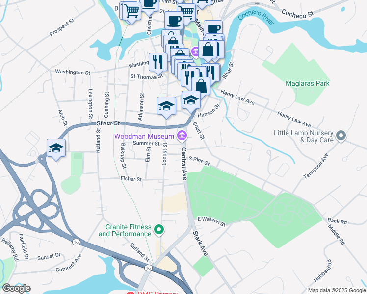 map of restaurants, bars, coffee shops, grocery stores, and more near 2 Summer Street in Dover