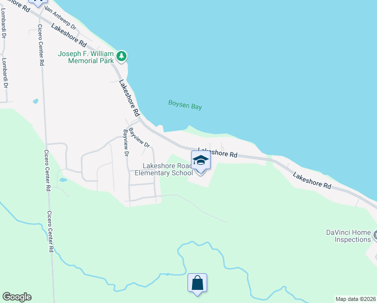 map of restaurants, bars, coffee shops, grocery stores, and more near 7166 Lakeshore Road in Cicero