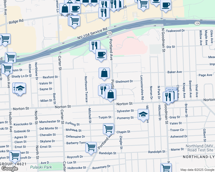 map of restaurants, bars, coffee shops, grocery stores, and more near in Rochester