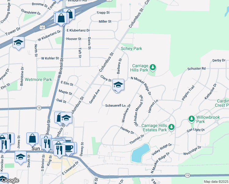 map of restaurants, bars, coffee shops, grocery stores, and more near 661 Elizabeth Lane in Sun Prairie