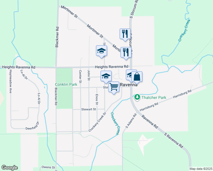 map of restaurants, bars, coffee shops, grocery stores, and more near 12322 Stafford Street in Ravenna