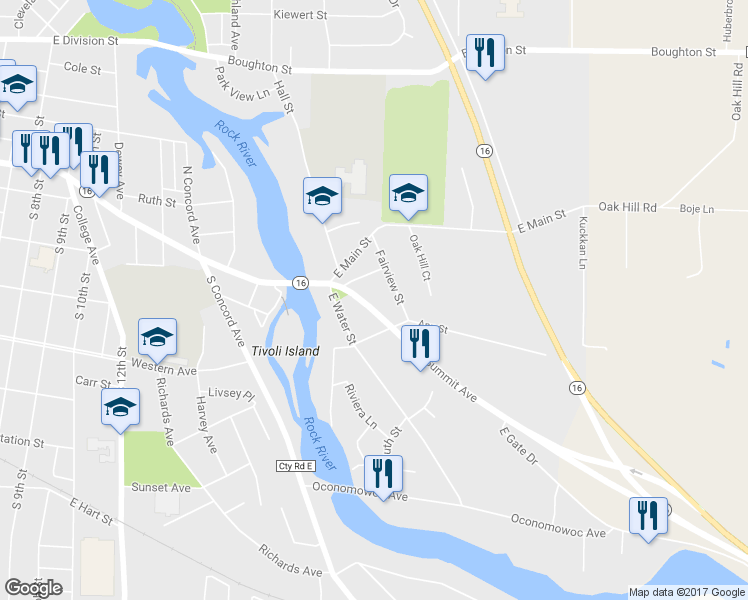 map of restaurants, bars, coffee shops, grocery stores, and more near 215 Summit Ave in Watertown