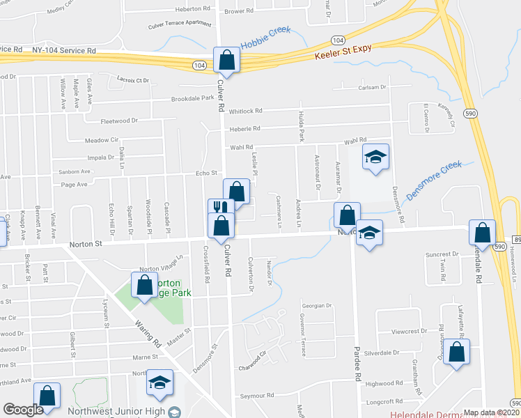 map of restaurants, bars, coffee shops, grocery stores, and more near 8 Cashmere Court in Rochester