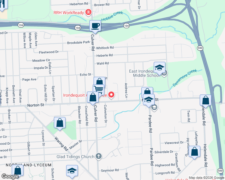 map of restaurants, bars, coffee shops, grocery stores, and more near 8 Cashmere Court in Rochester