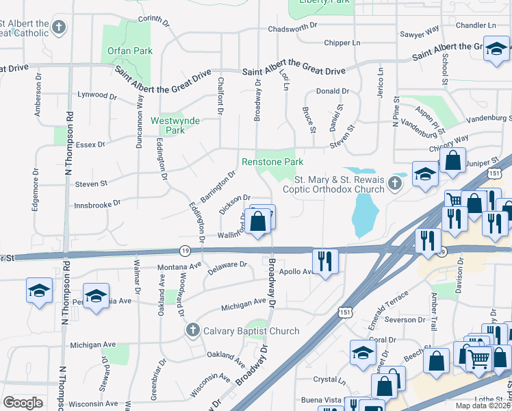 map of restaurants, bars, coffee shops, grocery stores, and more near 1683 Dickson Drive in Sun Prairie