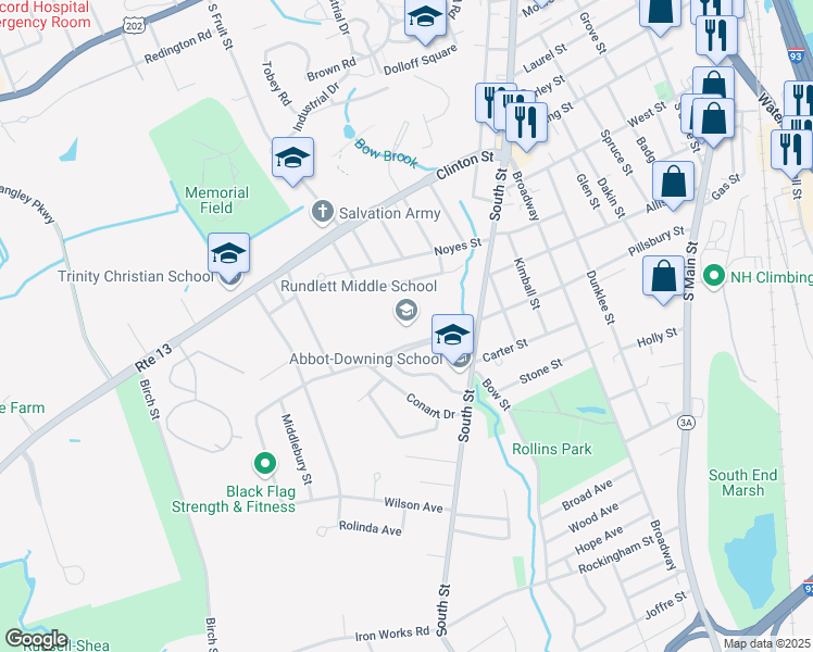 map of restaurants, bars, coffee shops, grocery stores, and more near 144 South Street in Concord