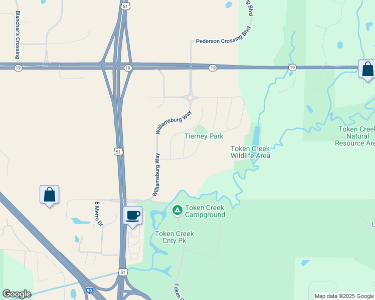 map of restaurants, bars, coffee shops, grocery stores, and more near 6228 Dagny Lane in DeForest