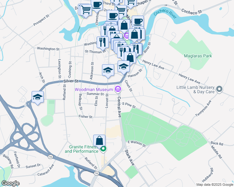 map of restaurants, bars, coffee shops, grocery stores, and more near 182 Central Avenue in Dover