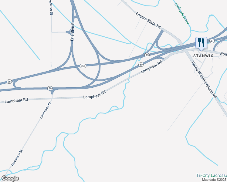map of restaurants, bars, coffee shops, grocery stores, and more near 6650 Lamphear Road in Rome