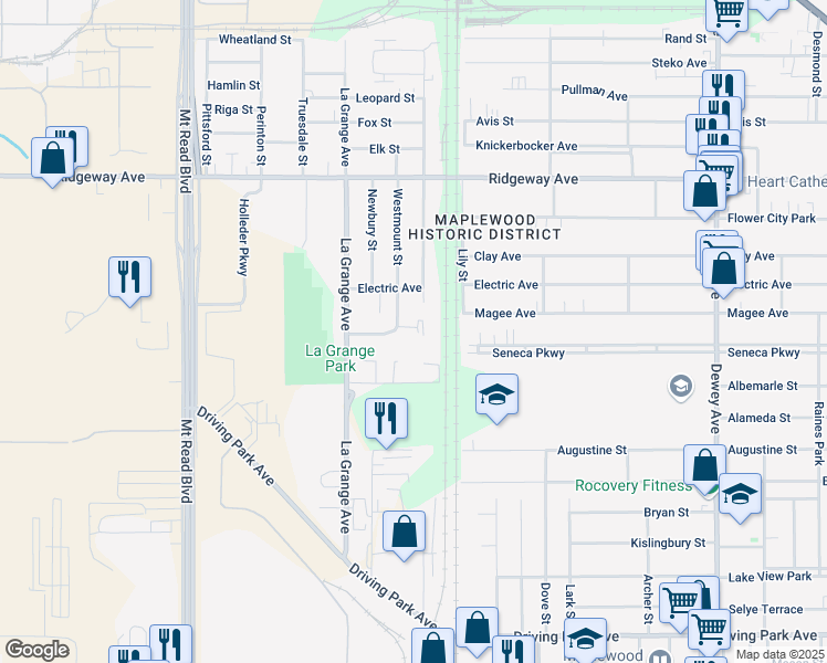 map of restaurants, bars, coffee shops, grocery stores, and more near 50 Arborwood Crescent in Rochester