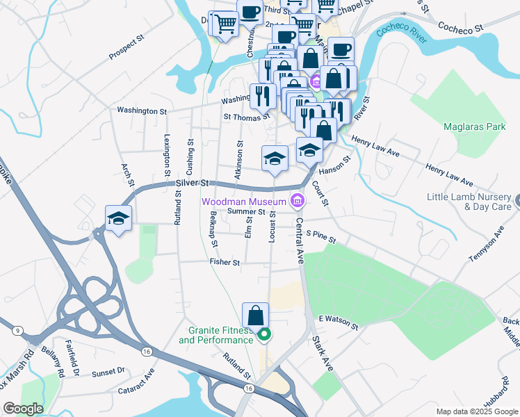 map of restaurants, bars, coffee shops, grocery stores, and more near 31 Summer Street in Dover