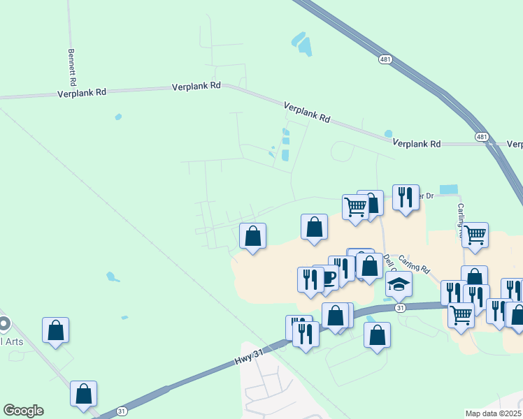 map of restaurants, bars, coffee shops, grocery stores, and more near 3800 Rivers Pointe Way in Liverpool