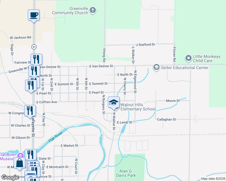 map of restaurants, bars, coffee shops, grocery stores, and more near 916 East Pearl Street in Greenville
