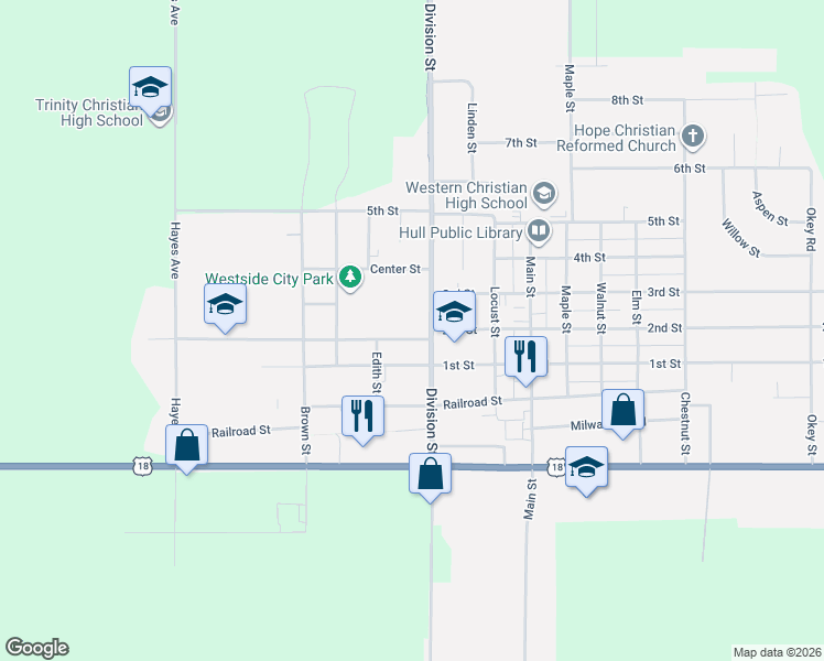 map of restaurants, bars, coffee shops, grocery stores, and more near 601-699 2nd Street in Hull