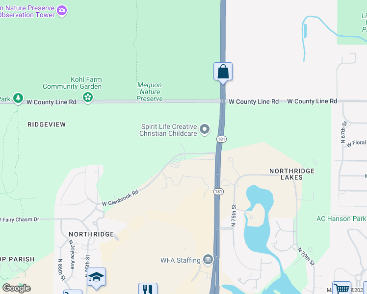 map of restaurants, bars, coffee shops, grocery stores, and more near 7907 West Angela Avenue in Milwaukee