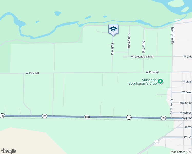 map of restaurants, bars, coffee shops, grocery stores, and more near 753 West Pine Road in Muscoda