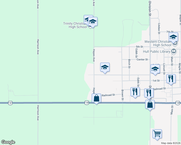 map of restaurants, bars, coffee shops, grocery stores, and more near 1201 Hayes Avenue in Hull