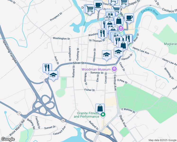 map of restaurants, bars, coffee shops, grocery stores, and more near 87 Belknap Street in Dover