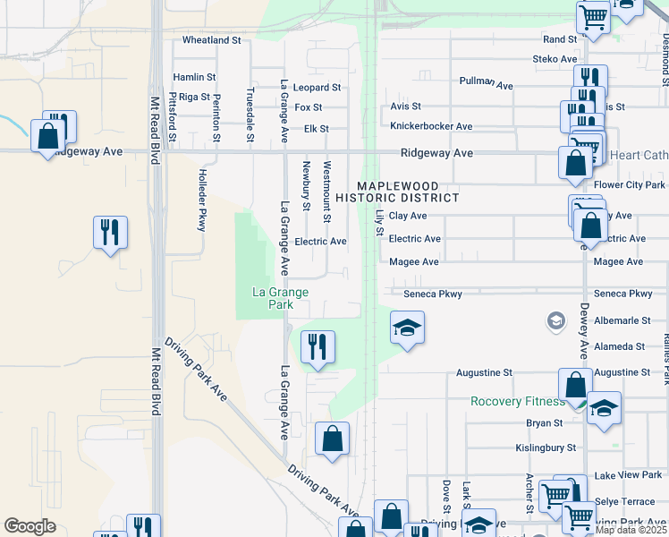 map of restaurants, bars, coffee shops, grocery stores, and more near 50 Arborwood Crescent in Rochester